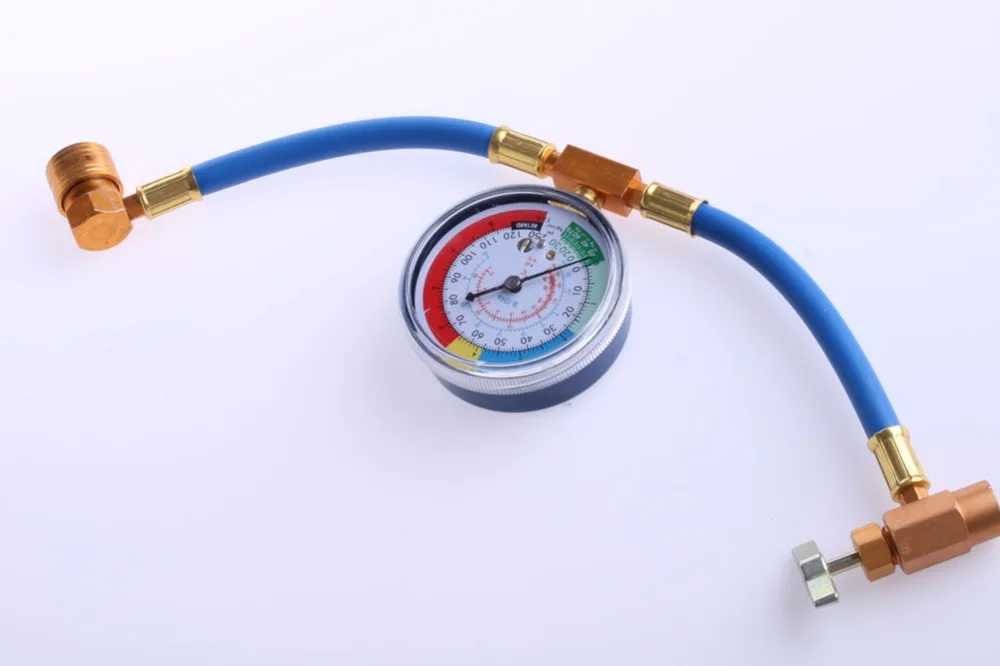 26/" R134a AC HVAC Recharge Measuring Refrigerant Hose Can Tap with Gauge System