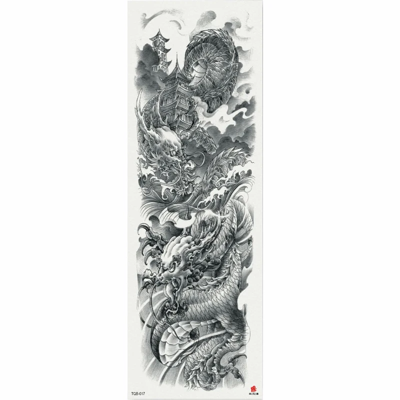 1 Piece Full Flower Arm Waterproof Temporary Tattoos Sticker Large Old School Chinese Totem Dragon Cloud  Pattern Body Art Tatto