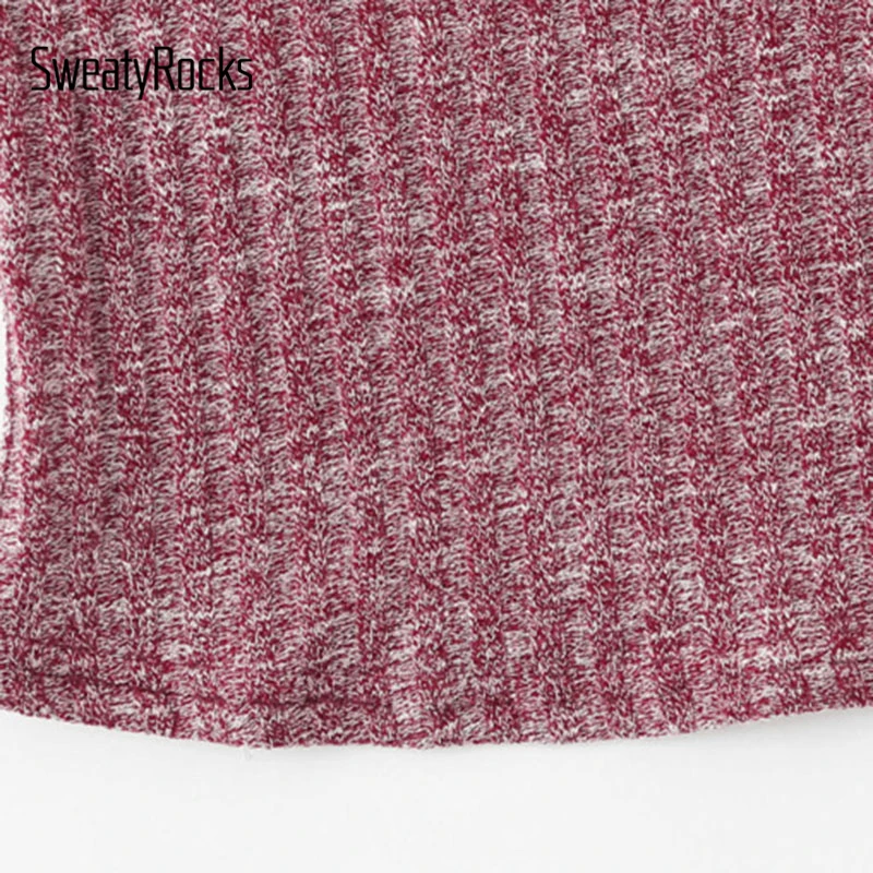 SweatyRocks Rib Knit Marled Cami Top бордовый Повседневный простой женский топ с бретельками Slim Fit Crop Camisole