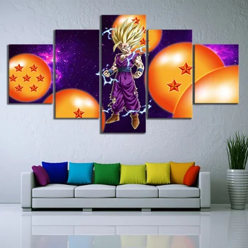 

Canvas Printed Home Decor 5 Pieces Animation Dragonball Poster Painting Wall Art Pictures Bedside Background Modular Framework