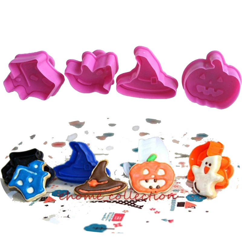 4Pcs Halloween Kürbis Geist Cookie Fondant Kuchen Dekoration Schneider Gussform