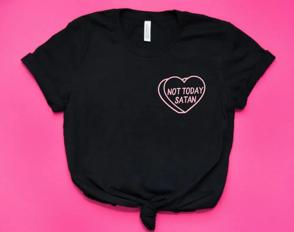 Not Today satan розовая Женская футболка с карманом и принтом, хлопковая Повседневная забавная Футболка для леди Yong, топ для девочек, хипстер, Прямая поставка, S-380 - Цвет: Черный
