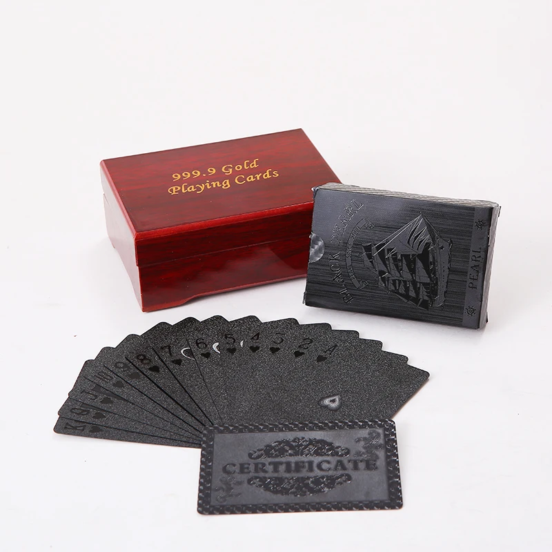 Подарочная деревянная коробка пакет черный золотые игральные карты водостойкий пластиковые покерные карты прочный креативный ПВХ карты