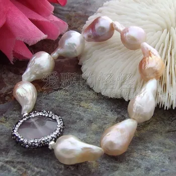

B102311 8" Multi Color Keshi Pearl Bracelet Rose Connector