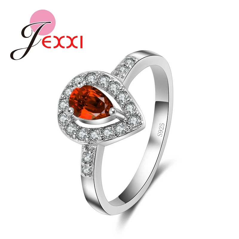 Hot Sale Wedding Rings For Women Heart Shape Red CZ Crystal 925 Sterling Silver Engagment Finger Ring Femme | Украшения и
