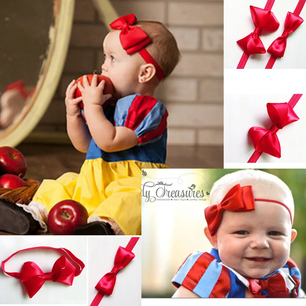 

10pcs/lot New European and American children's hair band Snow White large red bow hair rope Baby headband CF348