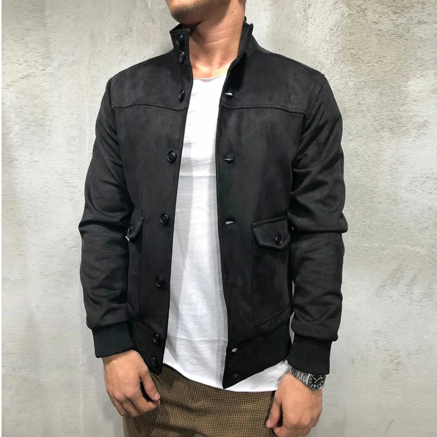 

2019 Men's Jacket High Quality Fashion Big pocket Suede Jackets Slim Fit Casual Streetwear Vintage Men Jean Clothing