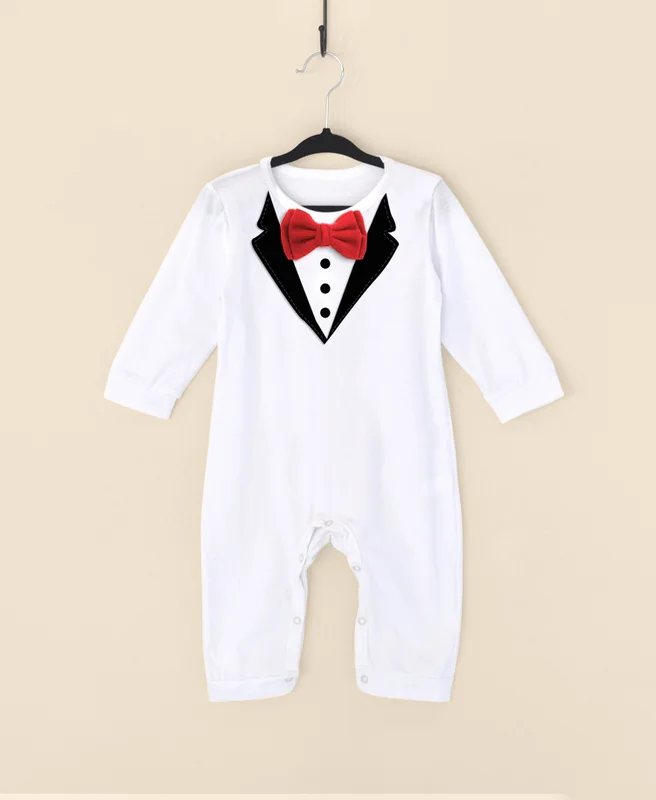 Комплект джентльмена с длинными рукавами для маленьких мальчиков; черно-белые комбинезоны для маленьких мальчиков; Лидер продаж; Модная одежда для малышей