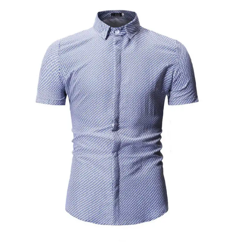Новые летние мужские рубашки с коротким рукавом slim Fit Camisa Masculina Повседневное мужские рубашки Социальное модные Chemise homme M-3XL - Цвет: YS92 blue