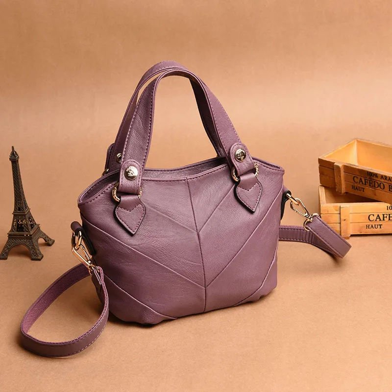 Модные Лоскутные сумки-мессенджеры для женщин, сумка-тоут, женские сумки из натуральной кожи, женские сумки через плечо - Цвет: Лаванда