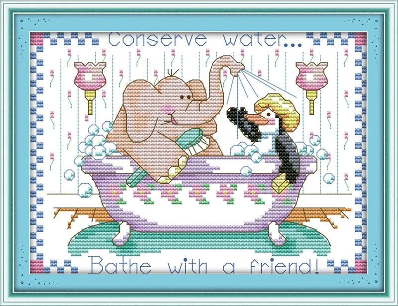 Joy sunday cartoon style Bath with friend simple cross ...