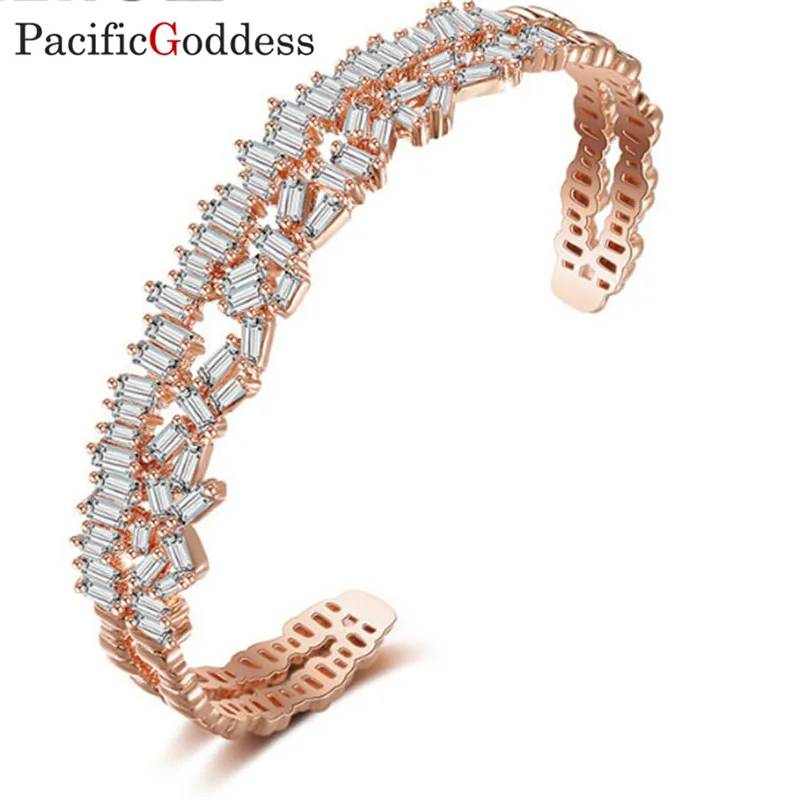 

pacificgoddess bijou bracelets Luxury Chain Link Bracelet for Ladies Shining AAA Cubic Zircon Crystal Jewelry Adjustable size