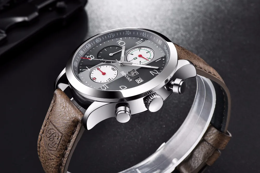 BENYAR новые модные спортивные часы с хронографом для мужчин с кожаным ремешком брендовые деловые кварцевые синие мужские наручные часы Relogio Masculino
