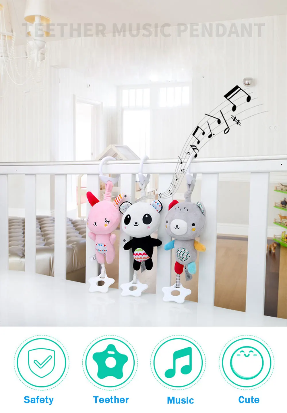 Fulljion детская погремушка игрушки "Кролик" Музыкальная кукла кровать Колокольчик для коляски младенческой многофункцион