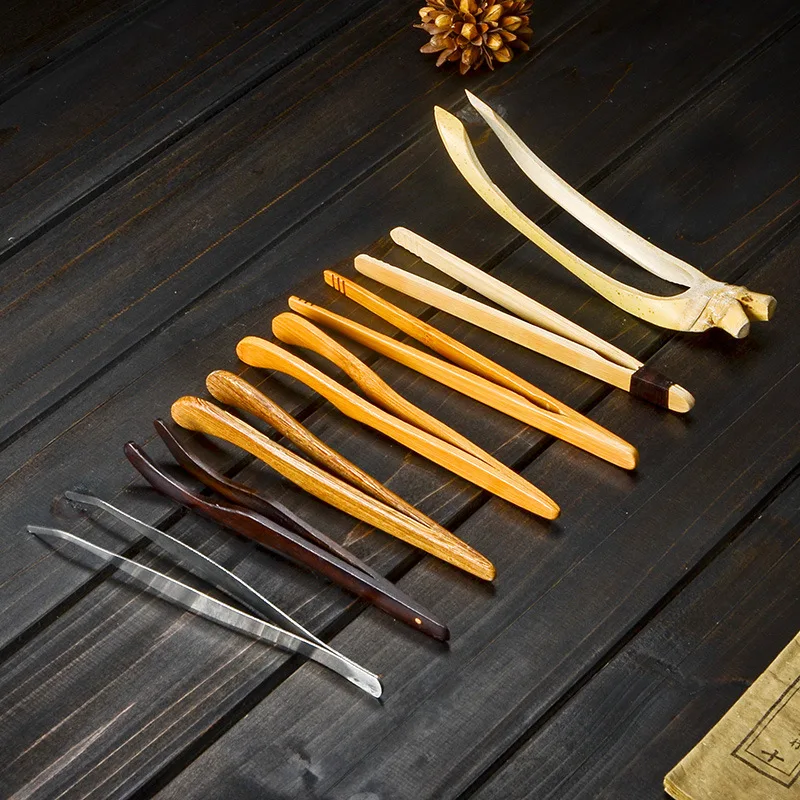 

1PC Tea Clip, Bamboo Wood Stainless Steel Curved Natural Tea Spoon Tea Accessories