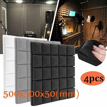 

4x-500x500x50mm Soundproof Foam Panels Acoustic Sound Stop Absorption Sponge Drum Room Accessories Wedge Tiles Polyurethane Foam