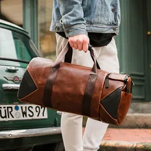 Крутая винтажная Коричневая Сумка-ведро, мужские дорожные сумки, Большая искусственная кожа Crazy Horse, сумки через плечо, мужская дорожная сумка в деловом стиле