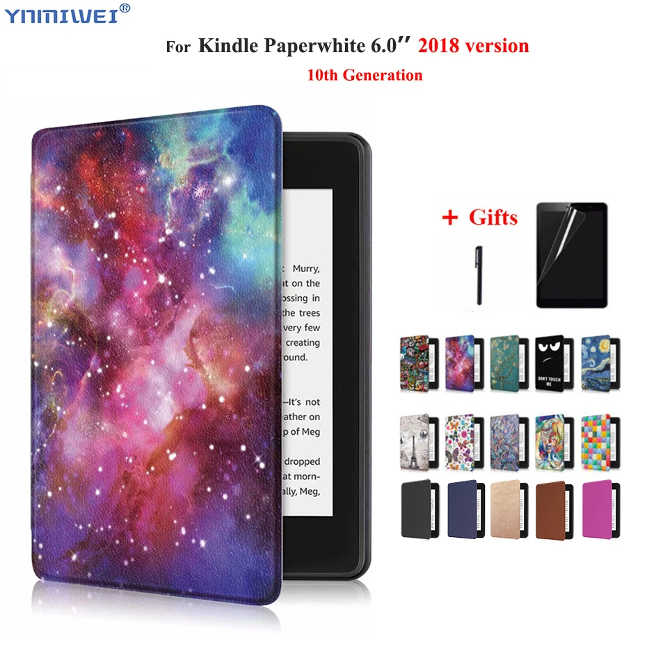 

For Amazon All-New Kindle Paperwhite 2018 Smart Painted Tablet Case Cover For Kindle Paperwhite 6" 10th Generation Case +Films