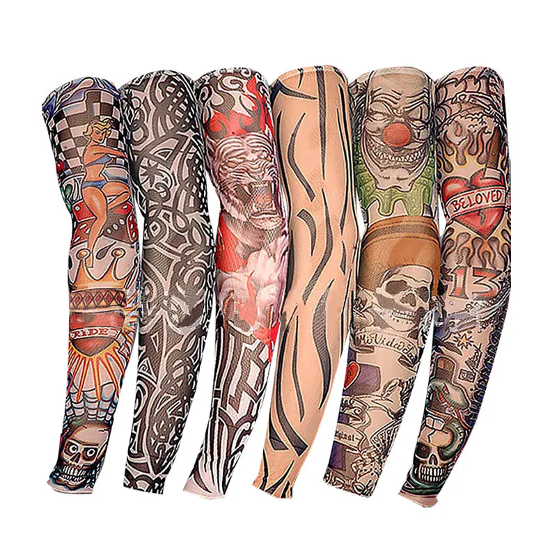 

6pcs New Nylon Elastic Fake Temporary Tattoo Sleeve Designs Body Arm Stockings Tatoo for Cool Men Women FDC99
