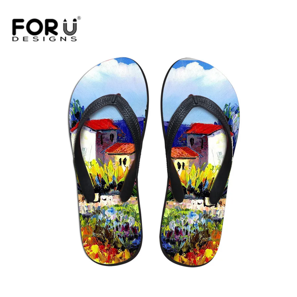 

FORUDESIGNS Travel Flip Flops Summer 3D Painting Tree Beach Water Slippers Lightweight Male Flats Sandals 2018 Harajuku Style