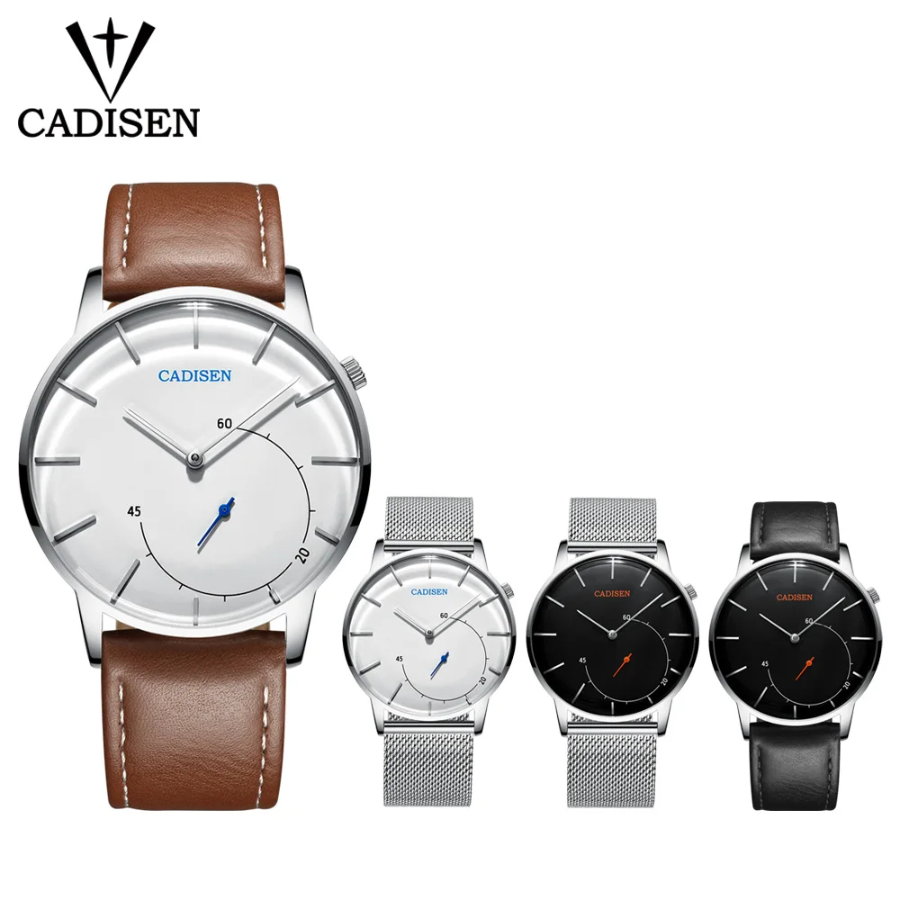 Хит, мужские часы CADISEN, новинка, бизнес стиль,, Топ бренд, роскошные, изогнутое стекло, кожа, кварцевые часы, спортивные, водонепроницаемые, наручные часы