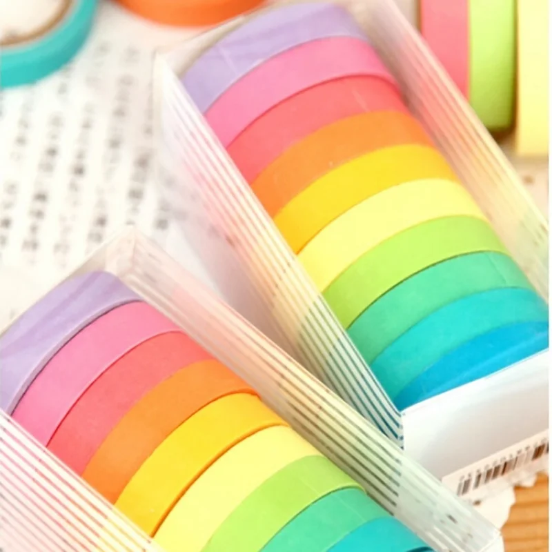 

Japanese Rainbow Solid Color Masking Sticky Paper Tape Adhesive Printing DIY Scrapbooking Deco Washi Tape Lot 10PCS/box