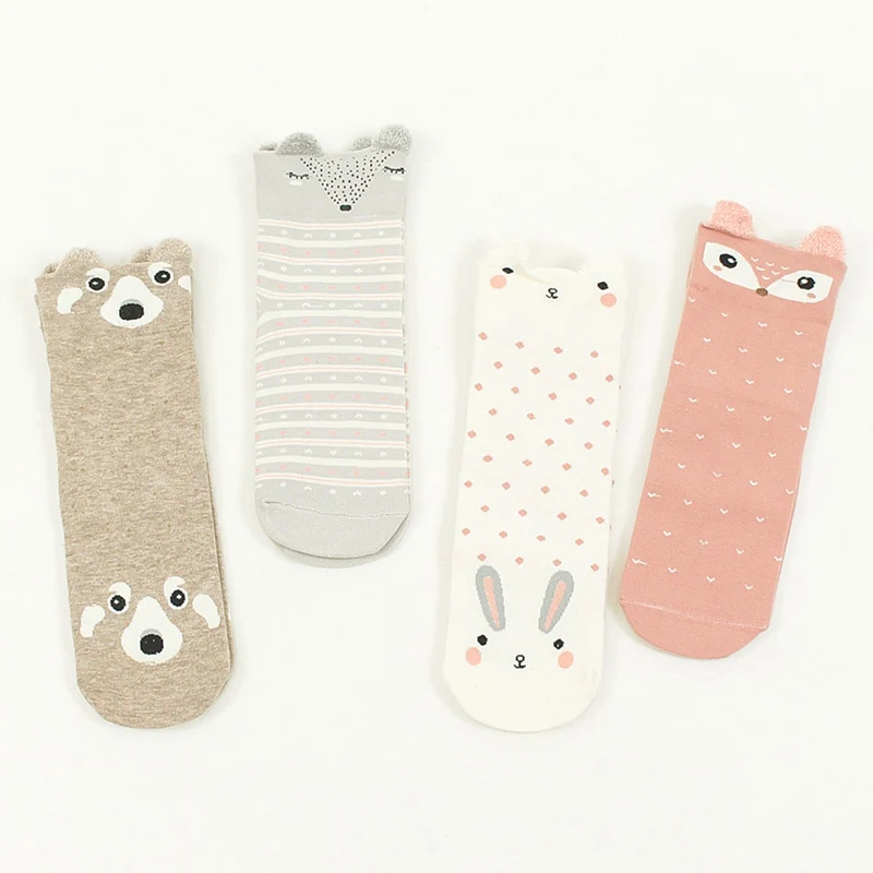 Носки для детей и взрослых, милые хлопковые осенне-зимние теплые носки с рисунком животных для девочек