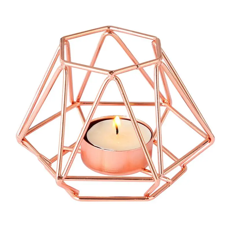 Nordic Style Wrought Iron Geometric Candle Metal Craft House Decoration Brackets Candlestick 17*9.5CM 8.5*8CM New - Цвет: rose gold S