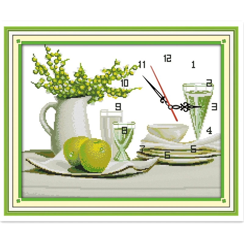 Four Lleaf Clover Clock Face Chinese Counted Cross Stitch Pattern DIY