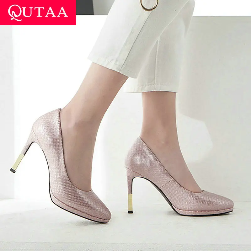 

QUTAA 2019 Women Pumps Fashion Women Shoes Platform Super Thin High Heel Pointed Toe Slip on Shoes Ladies Pumps Size 34-40