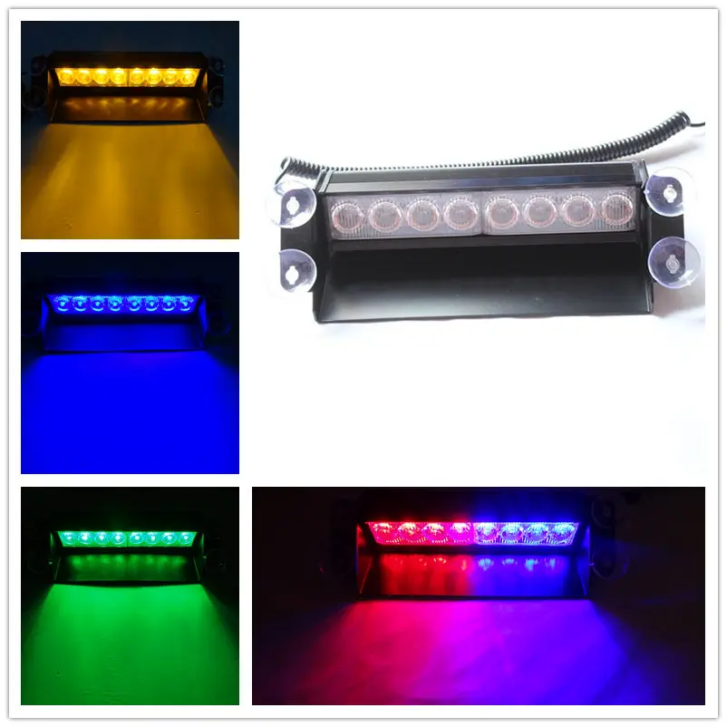Universial Vehicle Bright 8 LED Strobe Flash Light Red Blue Green