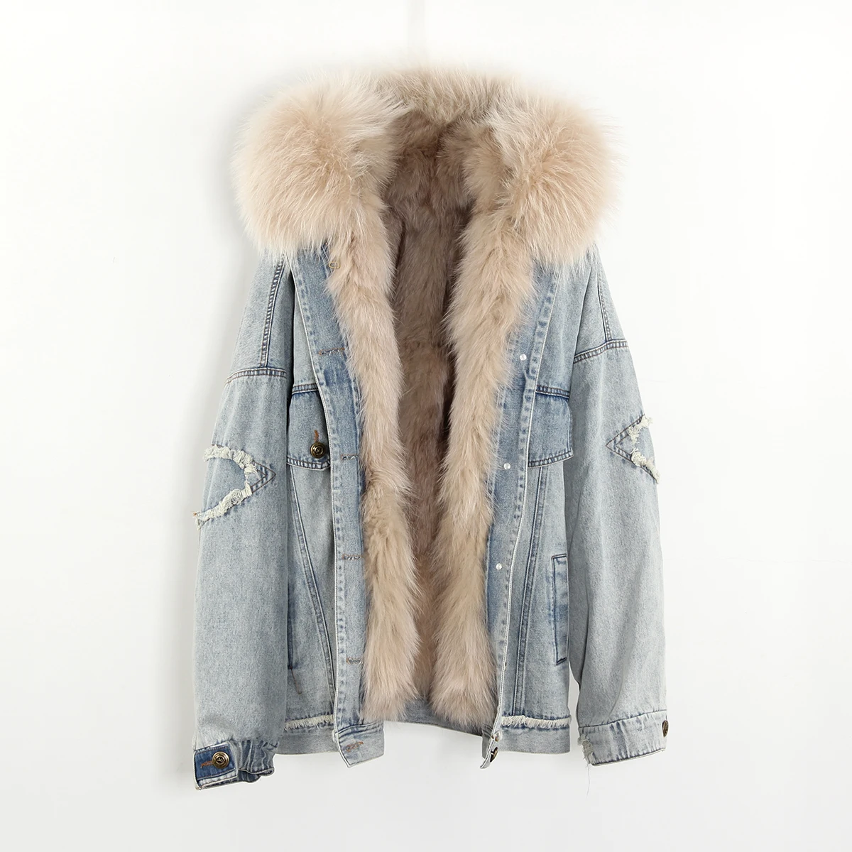 JAZZEVAR Новая куртка зимняя модная уличная женская джинсовая куртка большого размера, натуральный мех, воротник, парка с меховой подкладкой, негабаритное пальто с капюшоном - Цвет: model 2