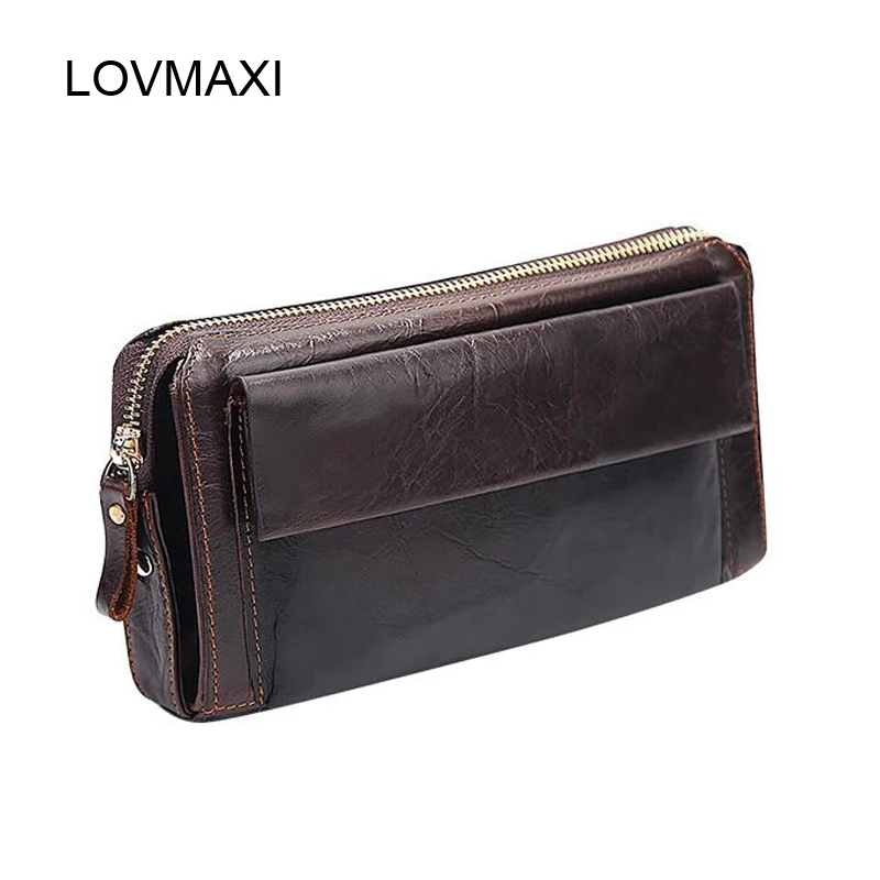 

LOVMAXI Natural Cow leather male wallets Large capacity long zipper around clutch bags Men's wallet Casual style coffee Purses