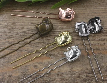 

Retro Hairstick Hairwear Blanks Findings with 20mm Photo Locket with loop Settings DIY Women's Bride Hair Clips Making