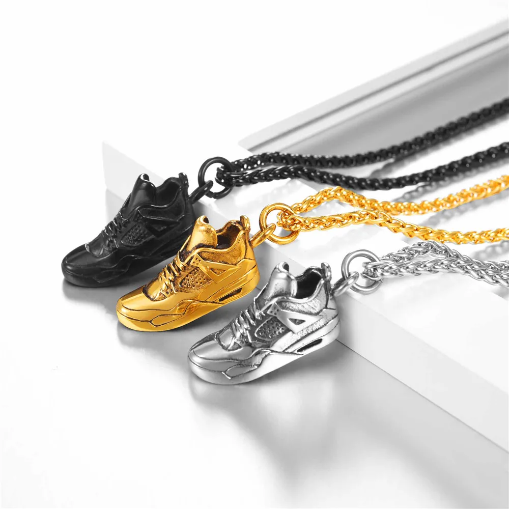 Подвеска для кроссовок, ожерелье из нержавеющей стали/золота/черного цвета, спортивные украшения для обуви, подарок для бега для любителей спорта GP3247
