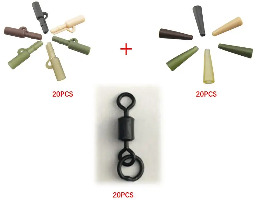 Wise Tackle 20PCS x Safety Lead Clips + Tail Rubbers Flexi Ring Swivles-Carp Rig kits for Carp Fishing Tackles | Спорт и развлечения
