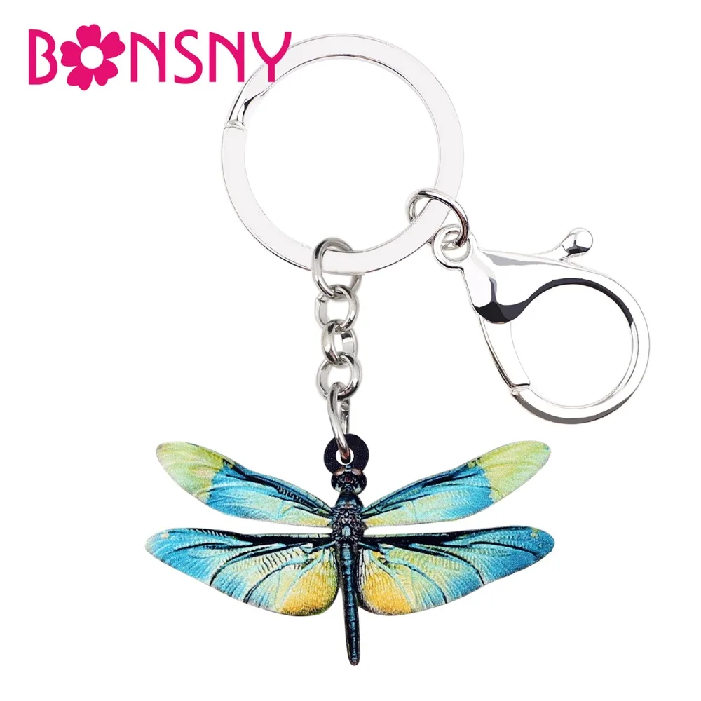 Bonsny акриловый мультфильм цветочный Стрекоза брелок цепочка кольцо животное