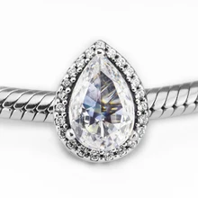 DIY подходит для бусины Pandora Браслеты Сияющие каплевидные Подвески с прозрачным CZ стерлингового серебра 925-ювелирные изделия