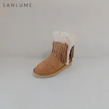 SANLUME/зимняя обувь; зимние ботинки на плоской платформе; ботильоны для женщин из натуральной овечьей кожи; водонепроницаемые слипоны с бахромой; сохраняющие тепло