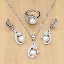 Пресноводный жемчуг с CZ Ювелирные наборы серебро 925 ювелирные изделия свадебное украшение для женщин серьги/кулон/Кольцо/ожерелье набор