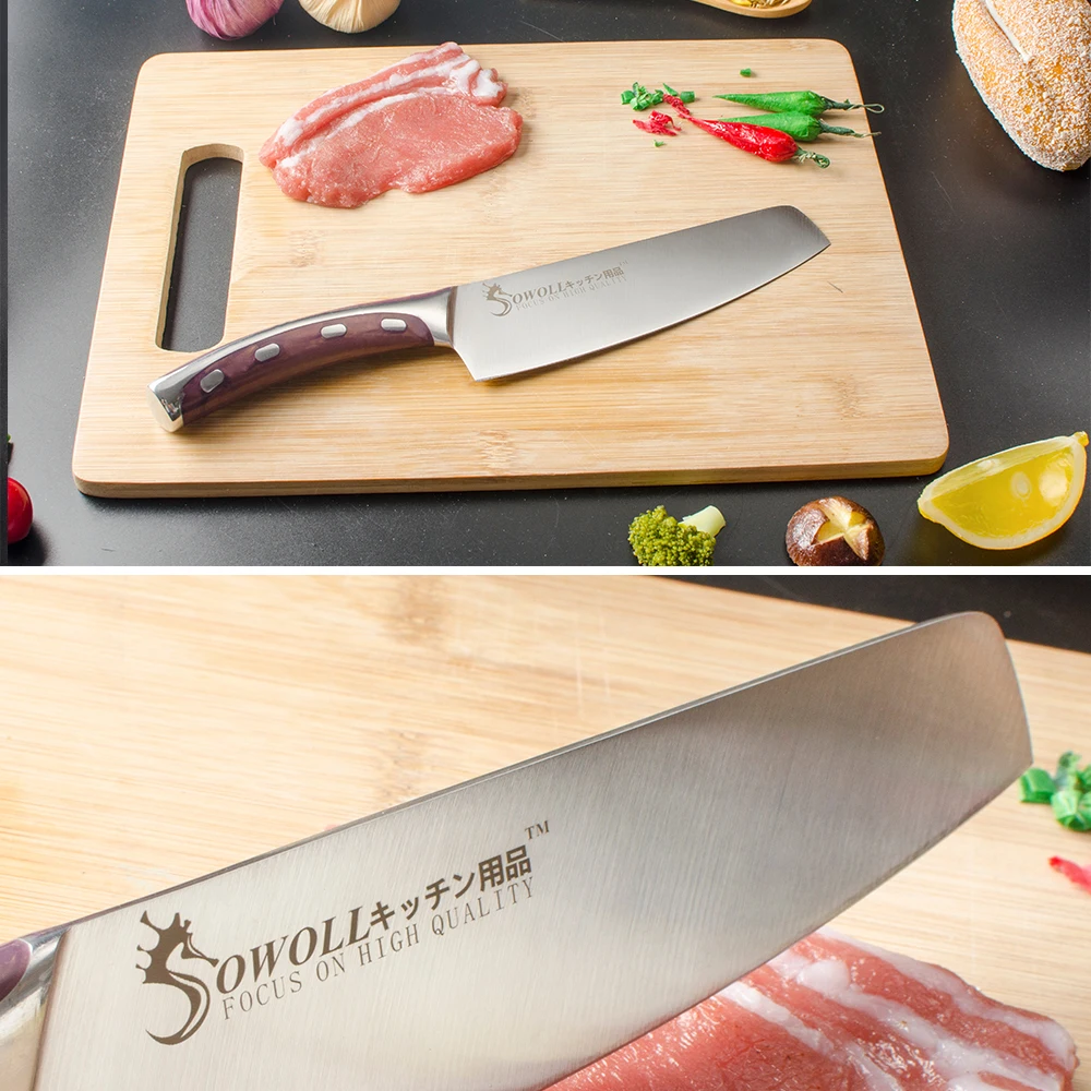 Sowoll, кухонный нож из нержавеющей стали, комплект из 2 предметов, бесшовная сварка, смола, волокно, ручка шеф-повара, нож для приготовления мяса, суши, инструмент для приготовления пищи
