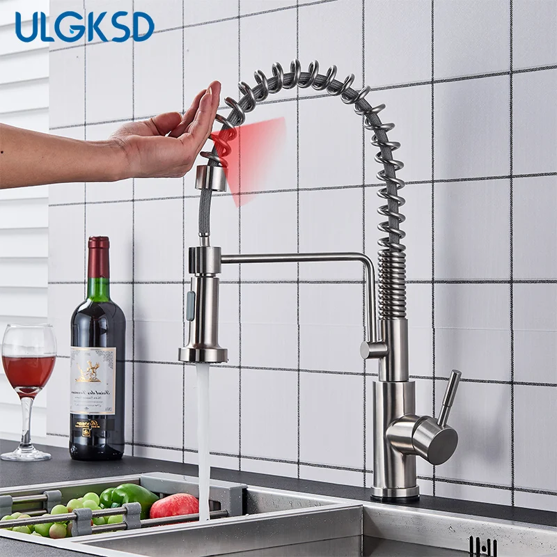 ULGKSD сенсорный кухонный кран с сенсорным управлением, бессвинцовый чувствительный кран из нержавеющей стали, сенсорный смеситель для кухонной раковины