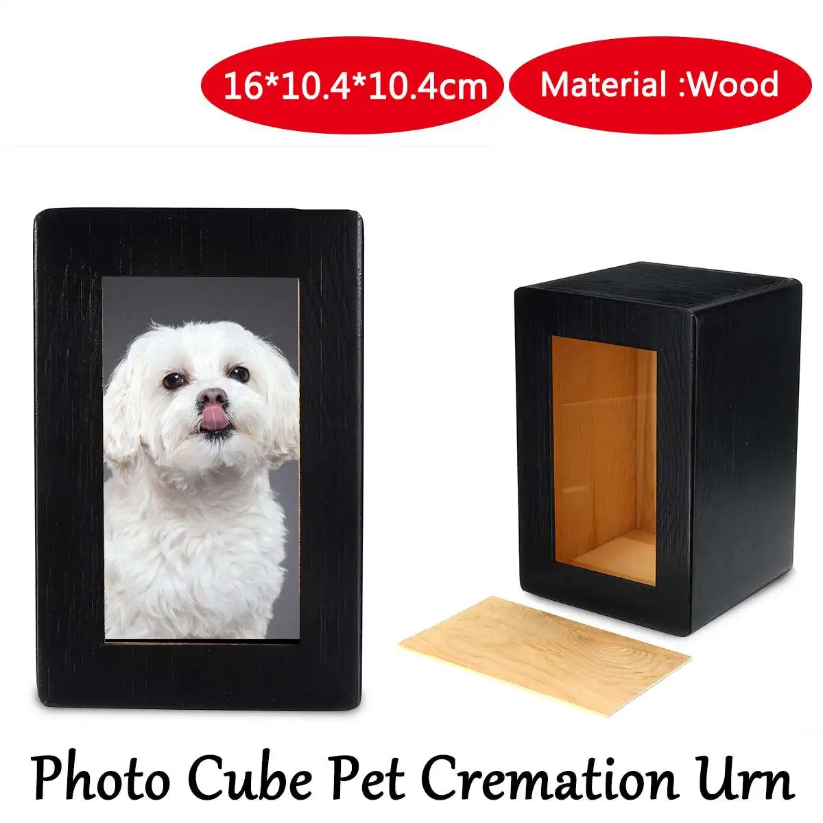

10.4x10.4x16cm Wooden Photo Cube Pet Cremation Black Urn Pet memorial keepsake Urn For Pet Picture Ashes