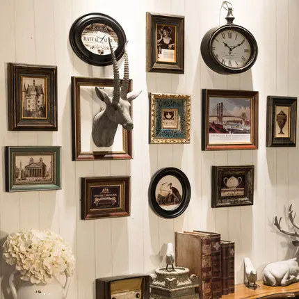 

Nostalgic Wooden Photo Frame Set European Wall Hanging Photo Frame Living Room Bedroom Wall Murals Decoration Furnishing Design