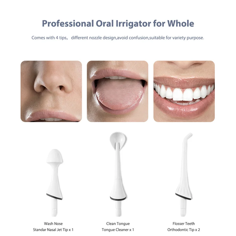 Высококачественный Стоматологический Ирригатор для полости рта, USB перезаряжаемый портативный ирригатор с 2 зубными струями, 1 струя носа и 1 Очиститель языка