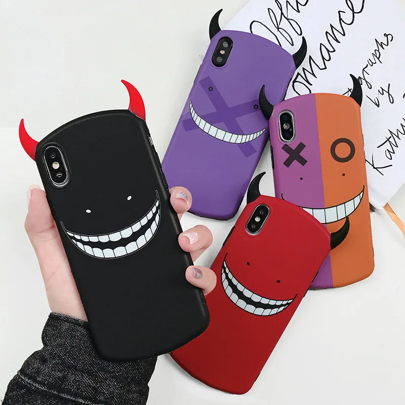 

Cartoon Funny Smiley Devil Phone Case For iPhone 6 6S 7 8 Plus 3D Ear Couple soft Case For iPhone XS Max XR XS X Silicone Cover