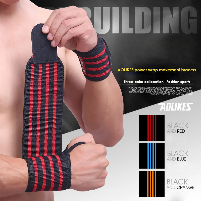 AOLIKES 1Pair Hand Safety Support Polyester Wrist Strap Weight Lifting Power lifting Bodybuilding Wrist Support A-1539
