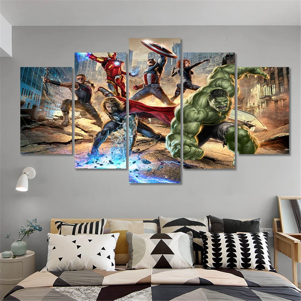 

Canvas Painting Moive Poster 5Pcs Marvel Avengers Captain America Hulk Thor Wall Art Modular Pictures For Living Room Decoration