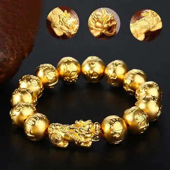 

Unisex Bracelet Men Women Gold Color Pixiu Wealth Mantra Bracelet Lucky