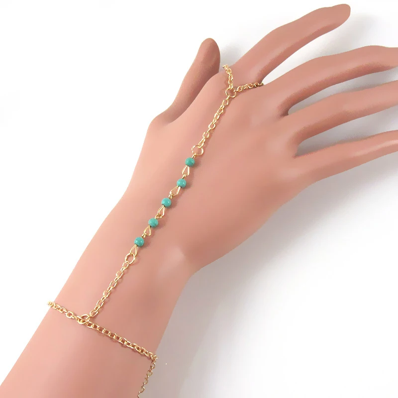 Boho Multi Chain Bracelet Bangle Turquoise Slave Link Finger Ring Hand Harness 